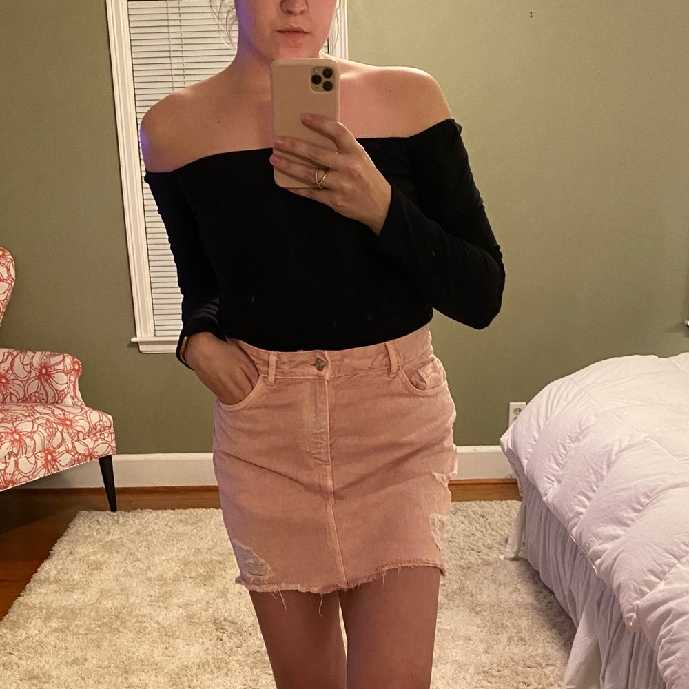 Denim Mini Skirt with Distressing